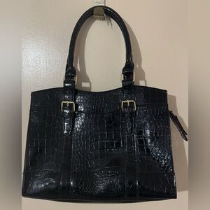 NWOT Large Black Patent Leather Bueno Shoulder Bag Croc Embroidered